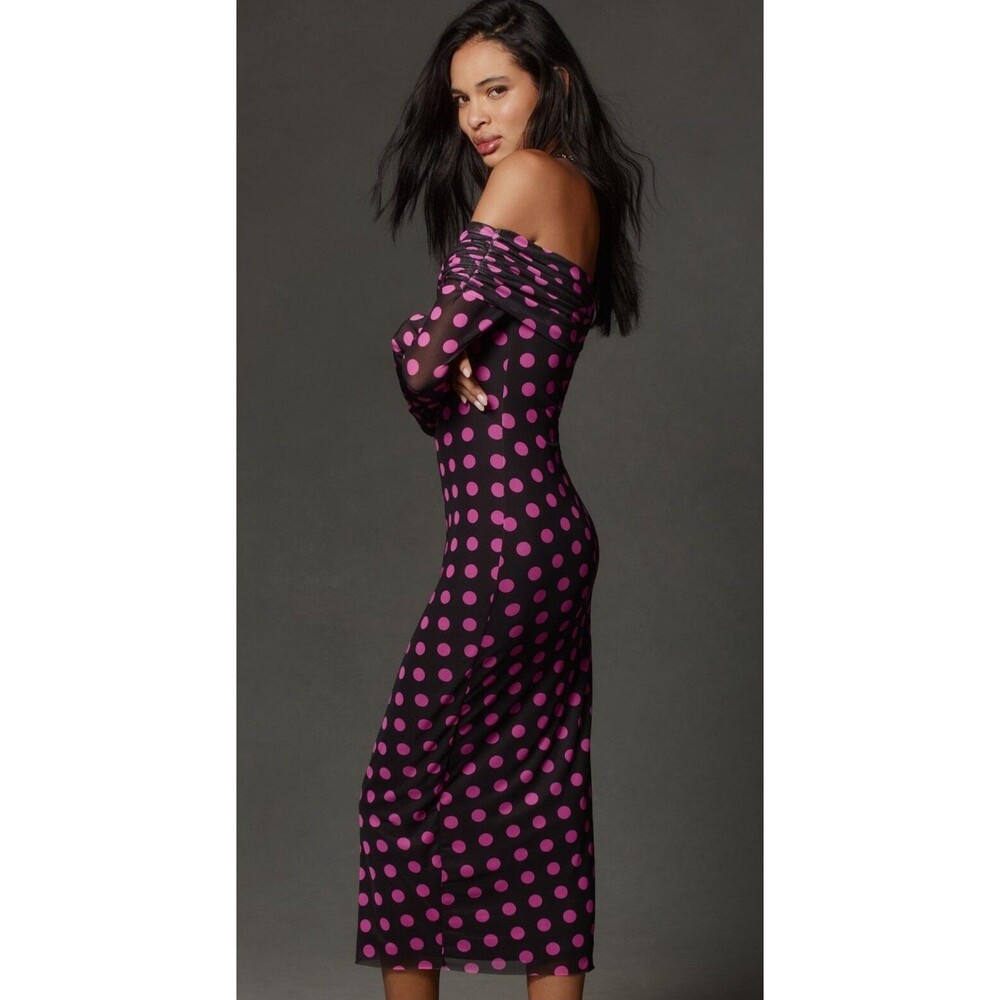 Anthropologie AFRM Midi Dress Purple Off The Shoulder Mesh Preppy Sexy Sz 1X NWT